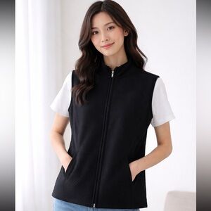 Karen Scott cotton blend black vest with pockets, size XL